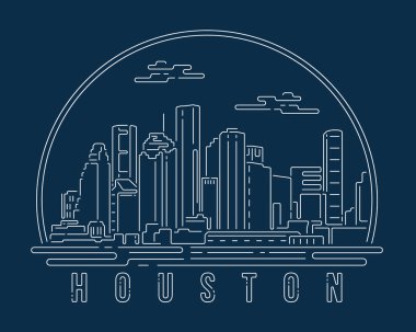 Beyaz soyut köşe eğrisi olan şehir manzarası koyu mavi arka planda modern stil, Skyline şehir vektör çizimi tasarımı - Houston