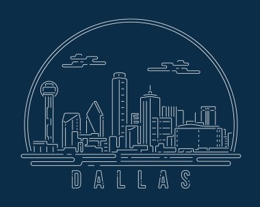 Cityscape with white abstract line corner curve modern style on dark blue background, building skyline city vector illustration design - Dallas clipart