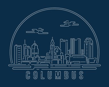 Beyaz soyut çizgi eğrisi olan şehir manzarası koyu mavi arkaplan üzerinde modern stil, Ufuk çizgisi şehir vektör çizimi tasarımı - Columbus