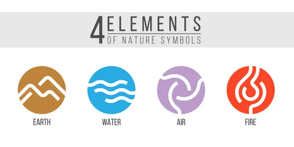 Elemente Der Natursymbole Erde Wasser Luft Und Feuer Mit Moderner — Stockvektor