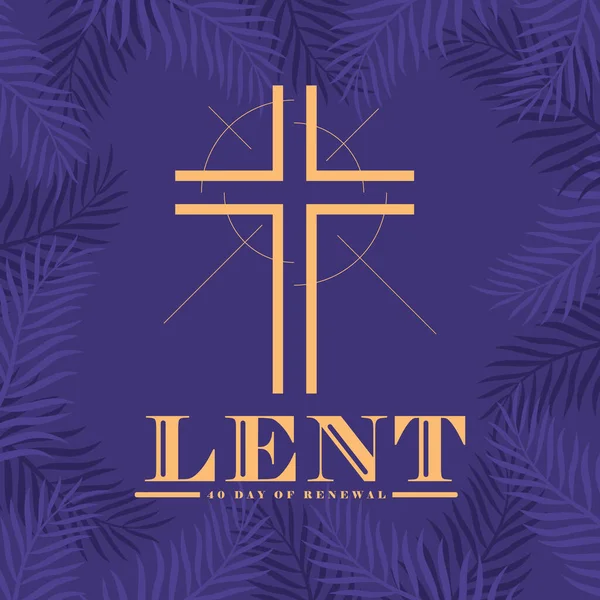 Lent Day Renewal Text Gold Cross Crucifix Sign Line Radiate — Archivo Imágenes Vectoriales