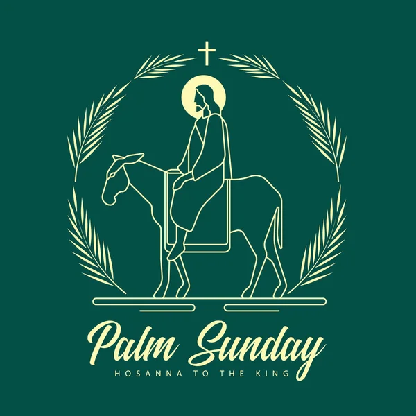 Palmzondag Gele Moderne Lijn Jesus Paardrijden Ezel Invoeren Jerusalem Met — Stockvector