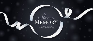In loving memory of those who are forever in our hearts text in white ribbon roll circle frame and waving on dark background vector design clipart