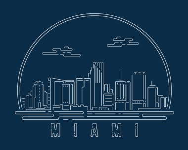 Miami - Cityscape with white abstract line corner curve modern style on dark blue background, building skyline city vector illustration design