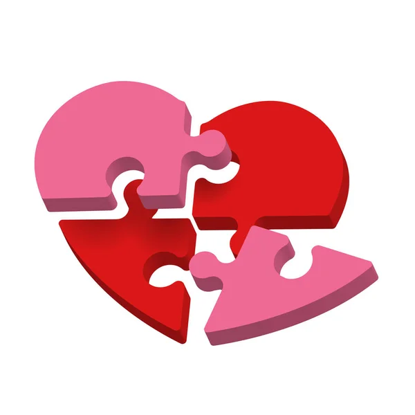 Red Pink Heart Shaped Puzzle Pieces Separated Parts Vector Design — Image vectorielle