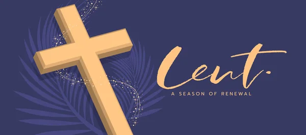 Lent Season Renewal Gold Cross Crucifix Line Star Wink Roll — Stockvector