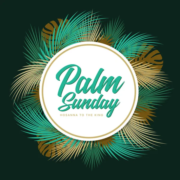 Palm Sunday Text Circle Banner Green Gold Palm Leaves Frame — Stockvector