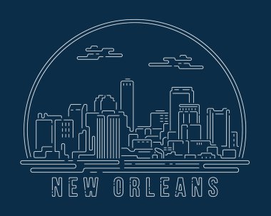 New Orleans - Cityscape with white abstract line corner curve modern style on dark blue background, building skyline city vector illustration design
