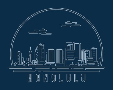 Honolulu - Cityscape with white abstract line corner curve modern style on dark blue background, building skyline city vector illustration design