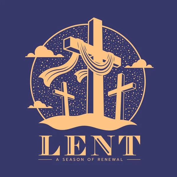 Lent Season Renewal Gold Cross Crucifix Cloth Two Cross Crucifix — Stockvektor