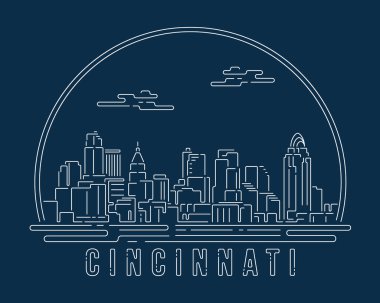 Cincinnati - Cityscape with white abstract line corner curve modern style on dark blue background, building skyline city vector illustration design