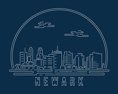 Newark - Cityscape with white abstract line corner curve modern style on dark blue background, building skyline city vector illustration design