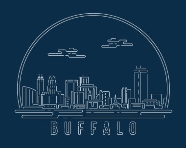 Buffalo - Cityscape with white abstract line corner curve modern style on dark blue background, building skyline city vector illustration design