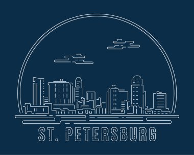 St. Petersburg - Cityscape with white abstract line corner curve modern style on dark blue background, building skyline city vector illustration design