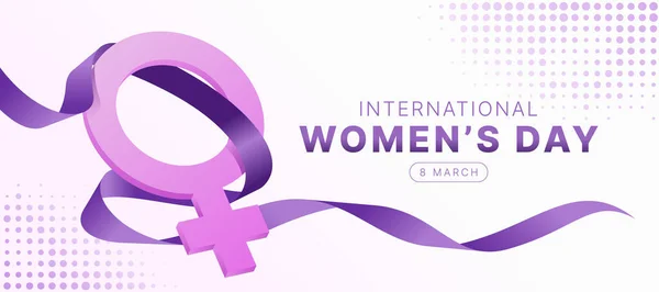 International Women Day Female Sign Purple Ribbon Roll Dot Texture — Stock Vector
