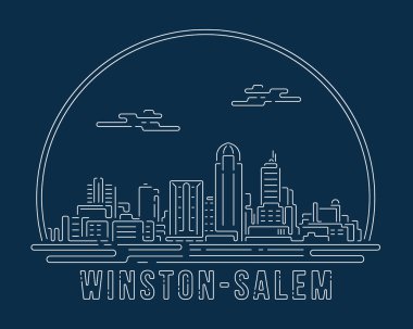 Winston Salem - Beyaz soyut köşe eğrisi olan Cityscape koyu mavi arka planda modern stil, Skyline şehir vektör çizimi tasarımı