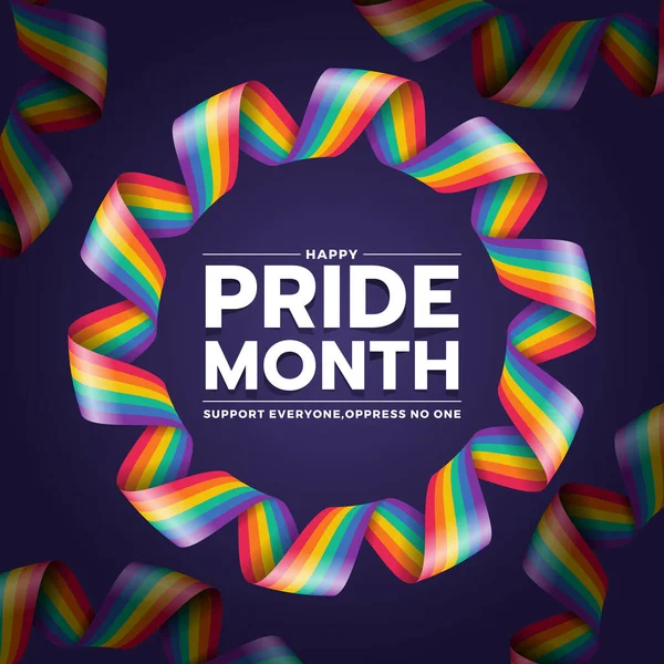 Happy Pride Mois Texte Cercle Rianbow Pride Ruban Rouleau Ondulant — Image vectorielle
