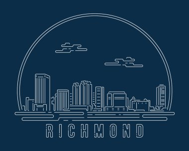Richmond - Beyaz soyut köşe eğrisi olan Cityscape koyu mavi arkaplan üzerinde modern stil, Skyline şehir çizimi tasarımı
