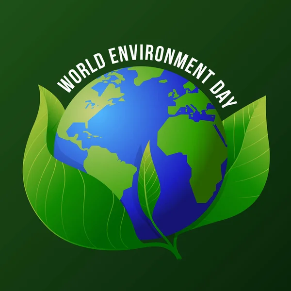 World Environment Day Globe Verpakt Bladeren Donkergroene Achtergrond Vector Ontwerp — Stockvector