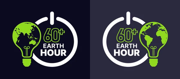 Minutes Earth Hour Text Circle Shutdown Sign Green Light Bulb — Stock Vector