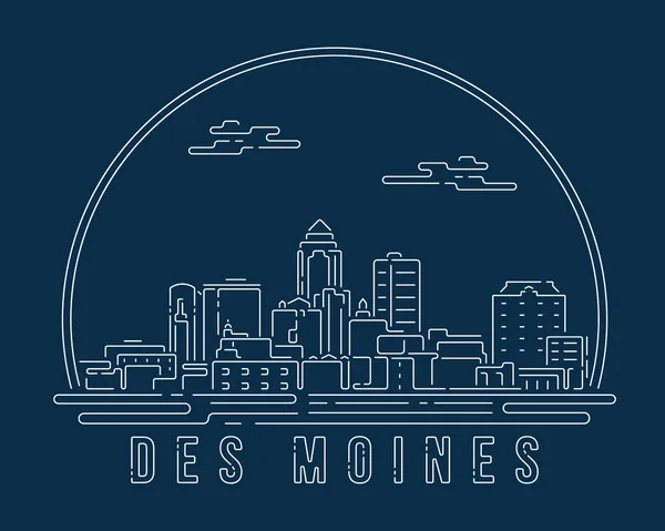 stock vector Des Moines - Cityscape with white abstract line corner curve modern style on dark blue background, building skyline city vector illustration design