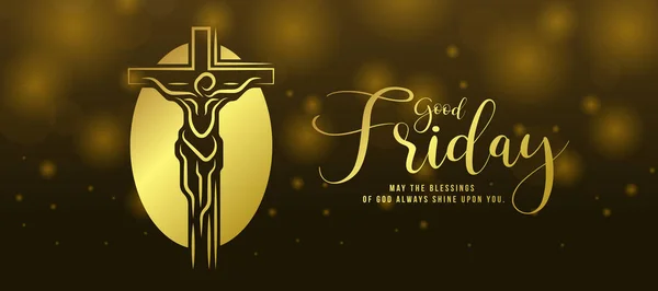 好星期五 金抽象和现代线耶稣基督在十字架上椭圆形和深浅金色背景矢量设计 — 图库矢量图片