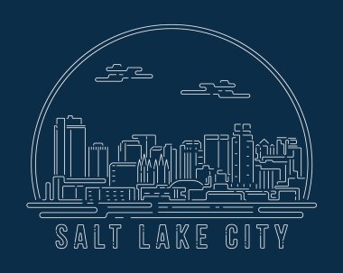 Salt Lake City - Beyaz soyut köşe eğrisi olan Cityscape koyu mavi arkaplan üzerinde modern stil, Skyline şehir vektör çizimi tasarımı inşa