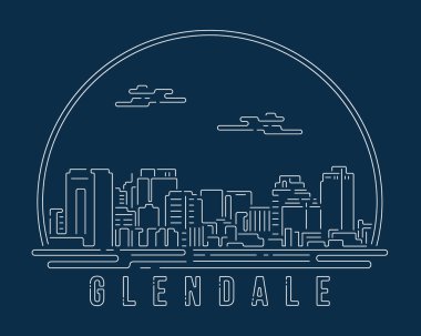 Glendale - Beyaz soyut köşe eğrisi olan Cityscape koyu mavi arka planda modern stil, Skyline şehir çizimi tasarımı