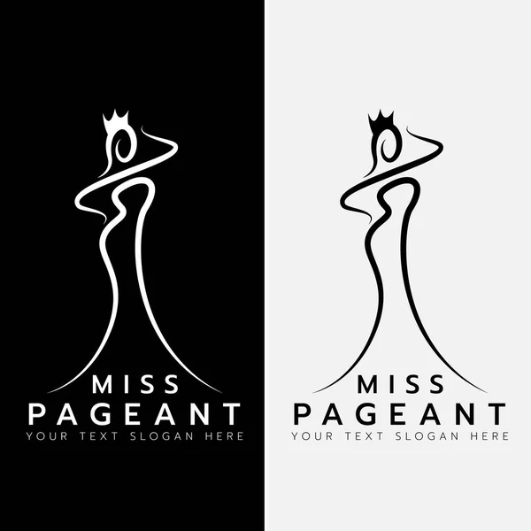 Miss Logo Concours Ligne Art Reine Beauté Concours Lever Main — Image vectorielle