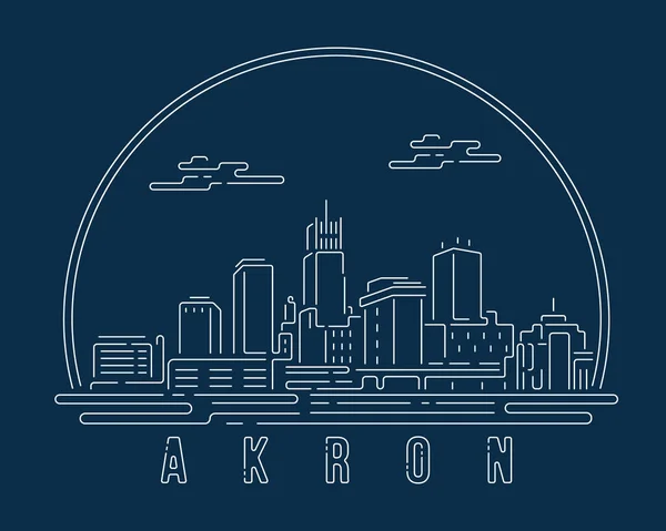 Stock vector Akron - Cityscape with white abstract line corner curve modern style on dark blue background, building skyline city vector illustration design