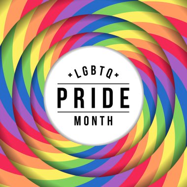 LGBTQ + Soyut yuvarlak yuvarlak gökkuşağı gurur katmanı arka plan vektör tasarımı içinde Gurur ayı metni