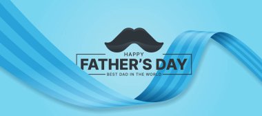 Mavi Alternatif Şerit şerit yuvarlama dalgası üzerinde Mutlu Babalar Günü mesajı ve bıyık işareti yumuşak mavi arkaplan vektör tasarımı