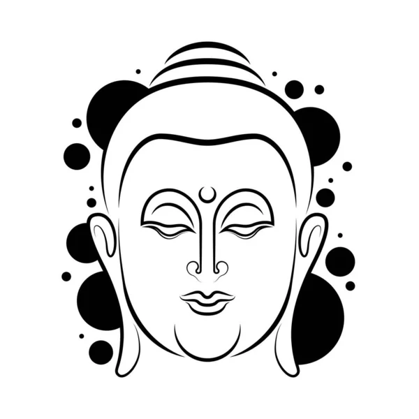 Buddha Faccia Anteriore Con Linea Disegno Arte Cerchi Bolla Intorno — Vettoriale Stock
