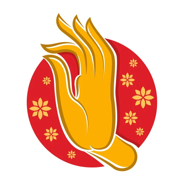 金の仏像の手は ベクトルのデザインの周り蓮の花と円の赤の左側 — ストックベクタ