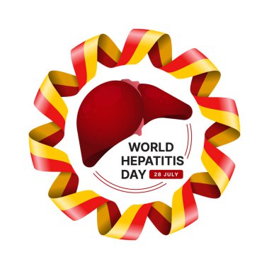 Dünya Hepatit Günü - Kırmızı ve sarı hepatit farkındalığında metin ve karaciğer işaretleri yuvarlanan daire çerçeve tasarımı