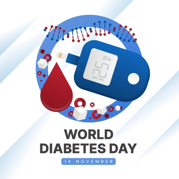 Världsdiabetesdag Glukos Testa Rött Blodsocker Och Dna Blå Cirkel Blå — Stock vektor
