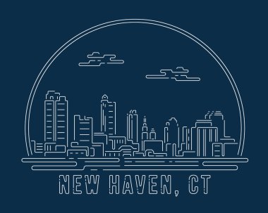 New Haven, Connecticut - Beyaz soyut köşe eğrisi olan Cityscape koyu mavi arka planda modern stil, Skyline şehir vektör çizimi tasarımı