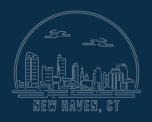 New Haven Connecticut Cityscape Білою Абстрактною Лінією Кутова Крива Модерний — стоковий вектор