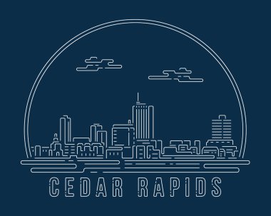 Cedar Rapids, Iowa - Beyaz soyut çizgi köşeli Cityscape modern stil koyu mavi arkaplan üzerinde, Skyline şehir çizimi tasarımı