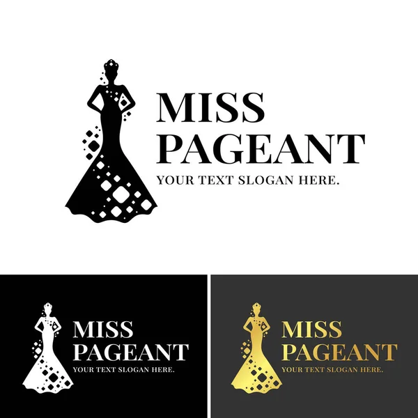 Miss Missverkiezing Logo Schoonheid Koningin Missverkiezing Dragen Een Kroon Diamanten — Stockvector