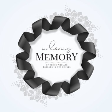 Kalplerimizde sonsuza dek yaşayanların anısına daire şeklinde metin çember şeklinde kurdele sallayarak flora dokusu arka plan vektör tasarımında çerçeve oluşturuyoruz.