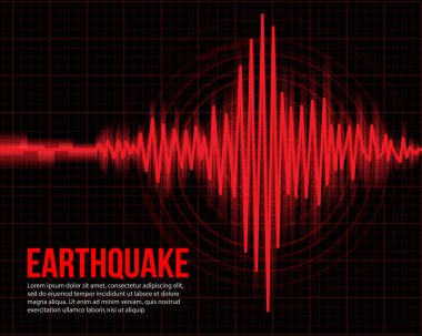Earthquake Concept - Red light line Frequency seismograph waves cracked and Circle Vibration on grid background Vector illustration design clipart