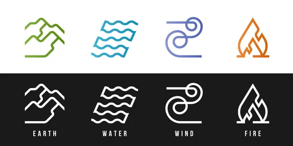 Elemente Der Natur Symbolsammlung Erde Wasser Wind Und Feuer Mit — Stockvektor