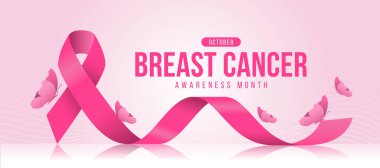 Göğüs kanseri farkındalığı ayı - Pembe kurdele farkındalık işareti ve çizgi eğrisi arka plan tasarımı ile yumuşak pembe üzerinde kelebek