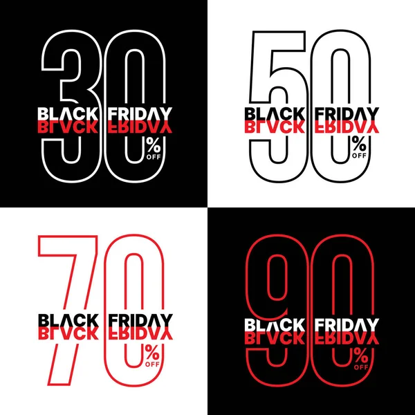 Black friday banner - black friday text and line number sale up to 30, 50, 70 and 90 % off collection vector design