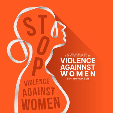 Kadınlara Karşı Şiddetin Önlenmesi İçin Uluslararası Gün - Kadınlara Yönelik Şiddeti Durdurun Beyaz kurdeleli metinler ile kadınlara el sallayarak ağlama arka plan vektör tasarımında