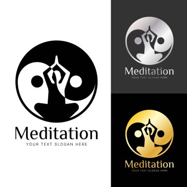 Meditasyon sembolü - Yogada insan elleri ile Yin yang Zen Çemberi vektör tasarımında namaste pozu