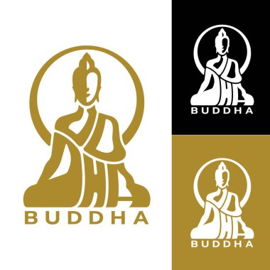 Buddha sembolü - Buddha Altın ve Beyaz Buda Meditasyonu BUDDDHA metin vektör sanat tasarımı ile ışık saçar ve daire çizer