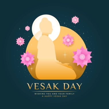 Vesak Günü - Buda meditasyonu yarım altın daire ve Lotus yıldızıyla yan yana döner