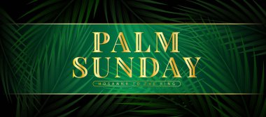 Soyut koyu yeşil palmiye üzerinde Palm Sunday Gold metin doku arkaplan vektör tasarımı bırakır